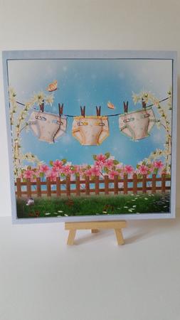 Nappy Washing Line Large Card Front and Decoupage by Mary Brunton