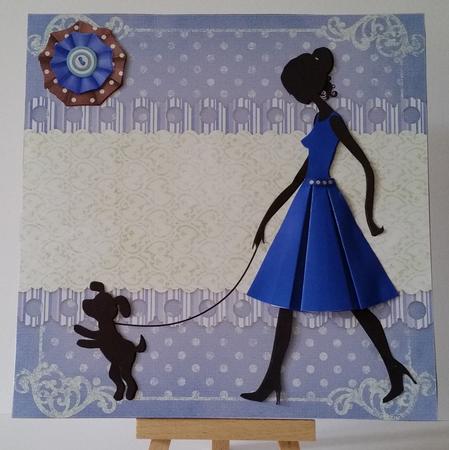 Walking the Dog Blue Folded Skirt Dress Card Kit by Mary Brunton