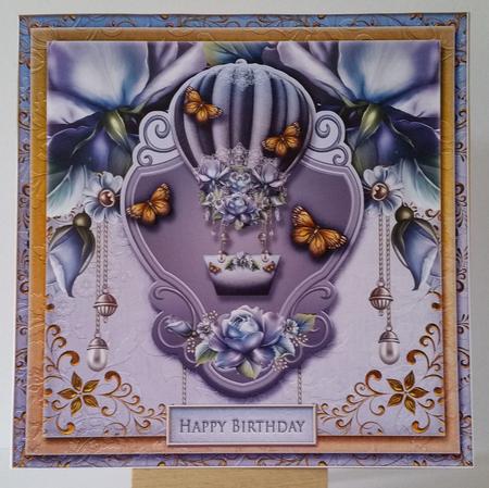 7.5 x 7.5 Card Topper Hotairballoon Blue Rose by Mary Brunton