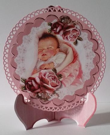 Pretty Baby Girl Sleeping with Pink Roses Plate & Stand by Mary Brunton