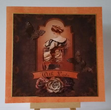 Vintage Lady in Frame 8x8 Decoupage Card 3 - Brown & Bronze by Mary Brunton