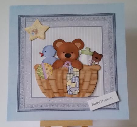 Teddy Bear Baby Shower Basket Card with Decoupage by Mary Brunton