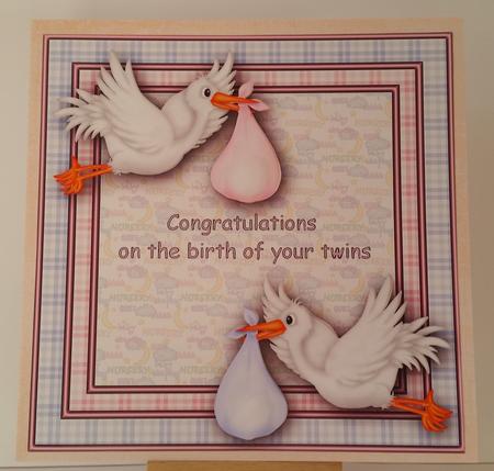 One of Each Twins 8x8 Square Card Front with Decoupage by Mary Brunton