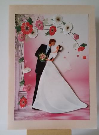 Kiss the Bride Card Front and Decoupage by Mary Brunton