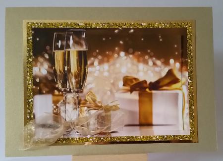 Champagne for Two! with Gold Rose Buds Card & Topper by Mary Brunton