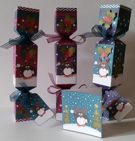 3D Pip Penguin Snowy Scene Christmas Cracker Boxes by Mary Brunton