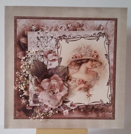 Vintage Lady in the Rose Hat Card with Decoupage by Mary Brunton