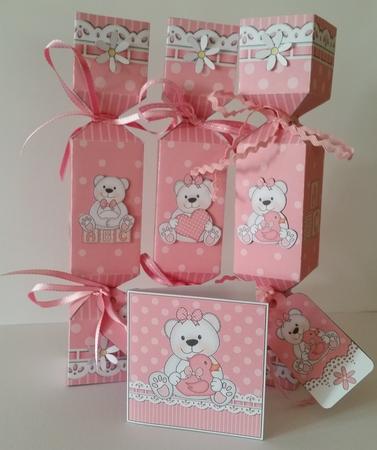 3D New Baby Girl Teddy Cracker Gift Favour Boxes by Mary Brunton