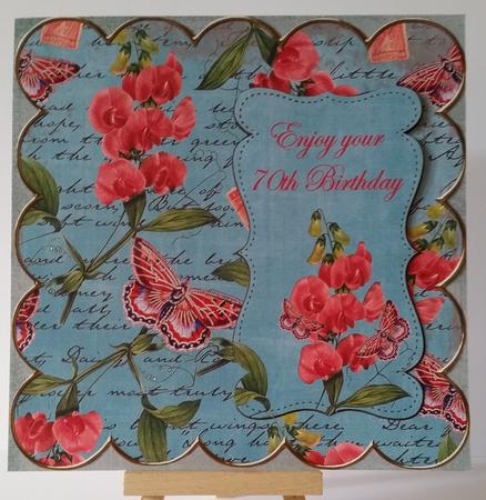 Teal Sweetpeas 70th Birthday 8in Scallop Topper by Mary Brunton
