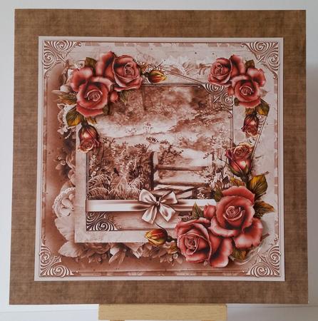Autumn Scene and Roses Card with Decoupage by Mary Brunton