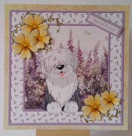 Old English Sheepdog Card with Decoupage by Mary Brunton