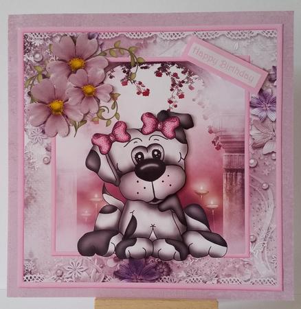Cassie the Puppy Dog Card with Decoupage by Mary Brunton