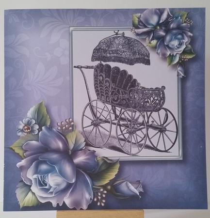 Vintage Wicker Baby Carriage - Blue 8x8 Quick Topper by Mary Brunton