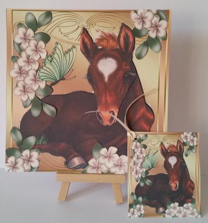 Brown Foal Laying Down with Flowers & Butterflies 8x8 Kit by Mary Brunton