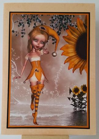 Cute Girl Elf and Sunflower A4 by Mary Brunton