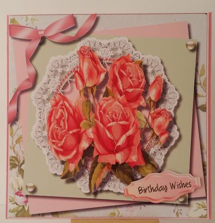 Beautiful Shabby Chic Roses on Lace  by Mary Brunton