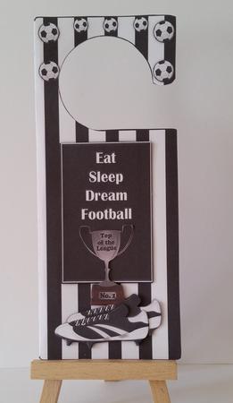 Black N White Football Door Hanger with Decoupage by Mary Brunton