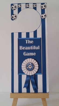 Blue N White 2 Football Door Hanger with Decoupage by Mary Brunton