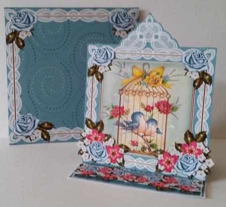 Teal Birdcage Lace Top Easel Card & Envelope Kit by Mary Brunton
