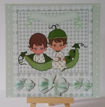 Brown Haired Peas in a Pod Baby Boys Card Front 4 by Mary Brunton