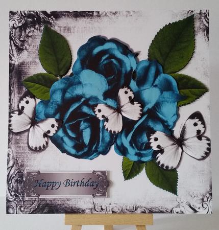 Beautiful Turq Roses with White Butterflies 8x8 Mini Kit by Mary Brunton