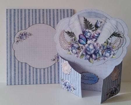 Blue Roses Gatefold Pyramage Shaped Card Plus Bonus Envelope by Mary Brunton