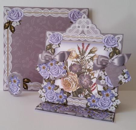 Blue Bouquet2 Lace Top Easel Card & Envelope Kit by Mary Brunton