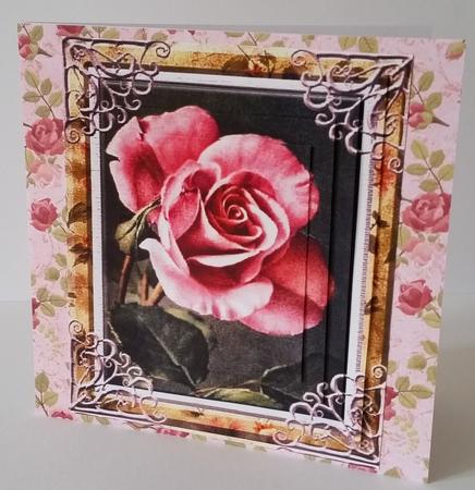 Single Pink Rose in Gold Ornate Frame Pyramids by Mary Brunton