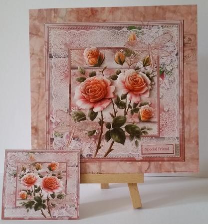 Peach Rose 7x7 Card and Decoupage by Mary Brunton