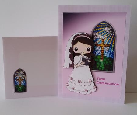 Communion Girl in Long Dress and Veil Fold Card Complete Kit by Mary Brunton