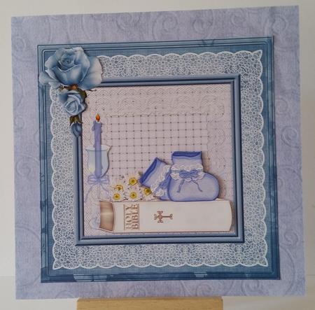 Boy Christening and White Bible 8x8 Card by Mary Brunton
