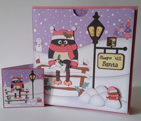 3D Xmas Pip Penguin Sleeps Till Santa Countdown Card by Mary Brunton