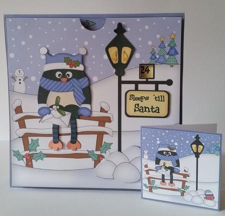 3D Xmas Pip Penguin Sleeps Till Santa Countdown Card by Mary Brunton