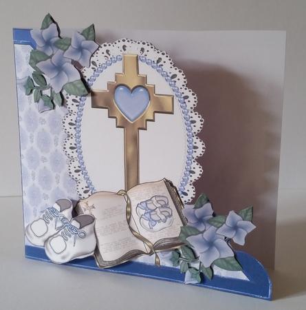 A Lovely Christening or Baptism on Lace in Blue Edge by Mary Brunton