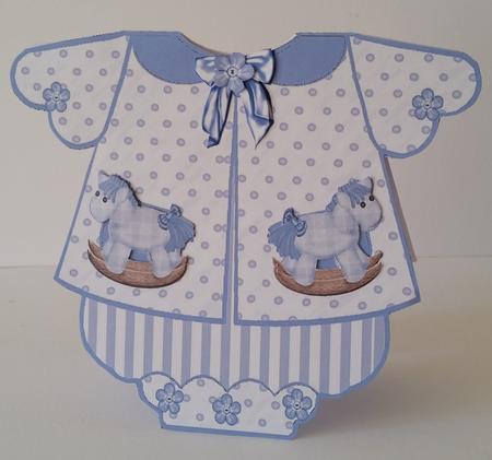 Baby Boys Blue Romper Card with Rocking Horse 6x5 Mini Kit by Mary Brunton