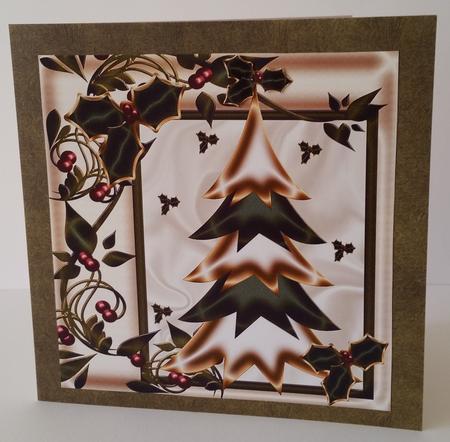 Lovely Gold/green Christmas Tree with Holly 8x8 by Mary Brunton