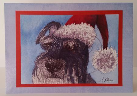 Schnauzers Make Natural Santas Oval Pyramage by Mary Brunton