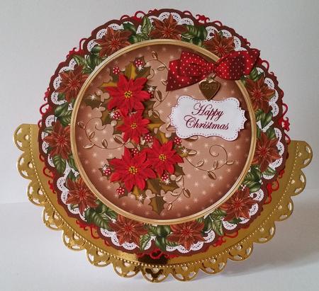 Vtea Red Poin Happy Christmas 8in Doily Decoupage Topper by Mary Brunton