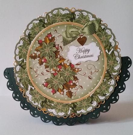 Olive Poin Happy Christmas 8in Doily Decoupage Topper by Mary Brunton