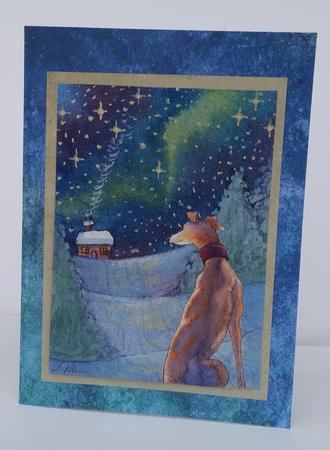A Greyhound Gazes Out Over the Starlit Snow -  by Mary Brunton