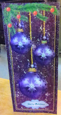3 Purple baubles card fronts/toppers by Mary Lynn Cox