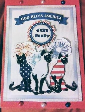 4th July 1 - 7x5 inch card front with decoupage by Mary Lynn Cox