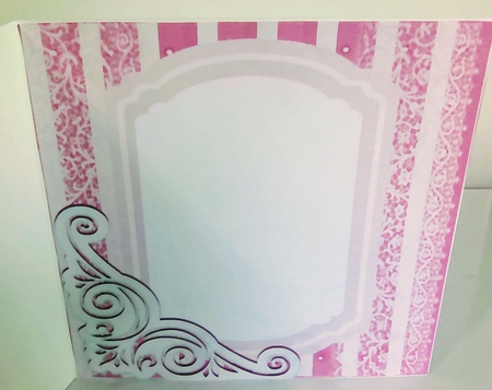 fancy cerise lace ornate corner card front 8x8  by Mary Lynn Cox
