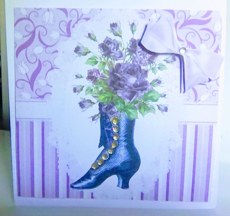 pretty vintage boot with purple flowers 8x8 by Mary Lynn Cox