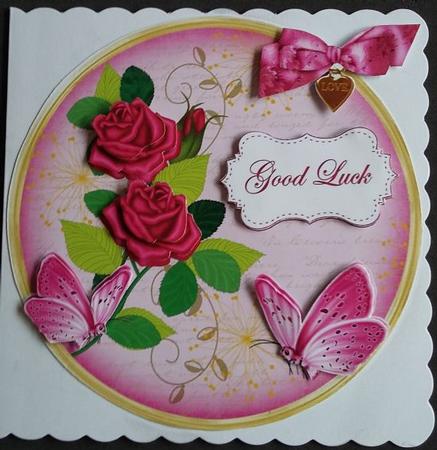 Red Rose Good Luck 7in Circle Decoupage Topper by Mary McDaid