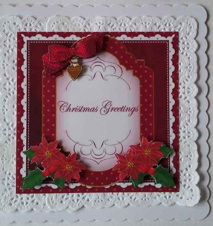 Hot Pink Poinsettia Christmas Greetings 7in Decoupage Topper by Mary McDaid