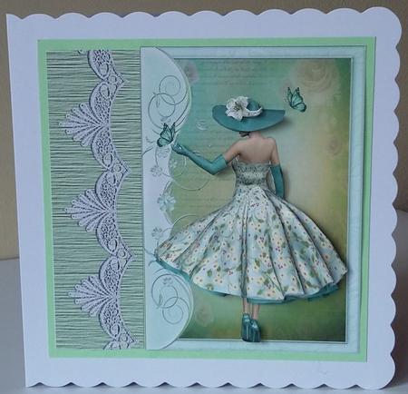 1950's Lady Catching Butterflies Decoupage by Mary McDaid