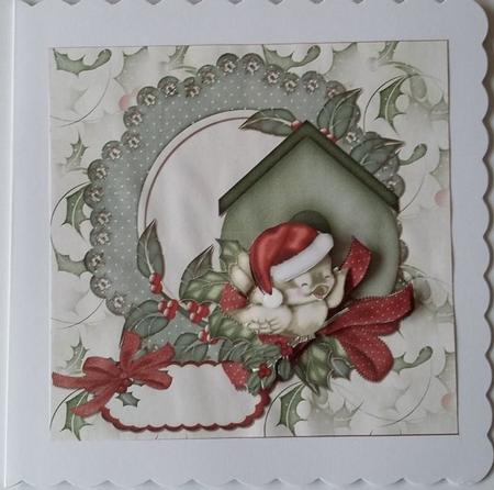 Cute Christmas Bird 8x8 Square Card and Decoupage by Mary McDaid