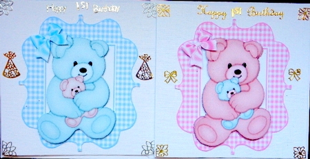 Cute Little Bear Toppers Pink and Blue with Bows by Mary Murphy