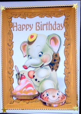 Happy Birthday to Me! Ele in Gold Frame by Mary Murphy